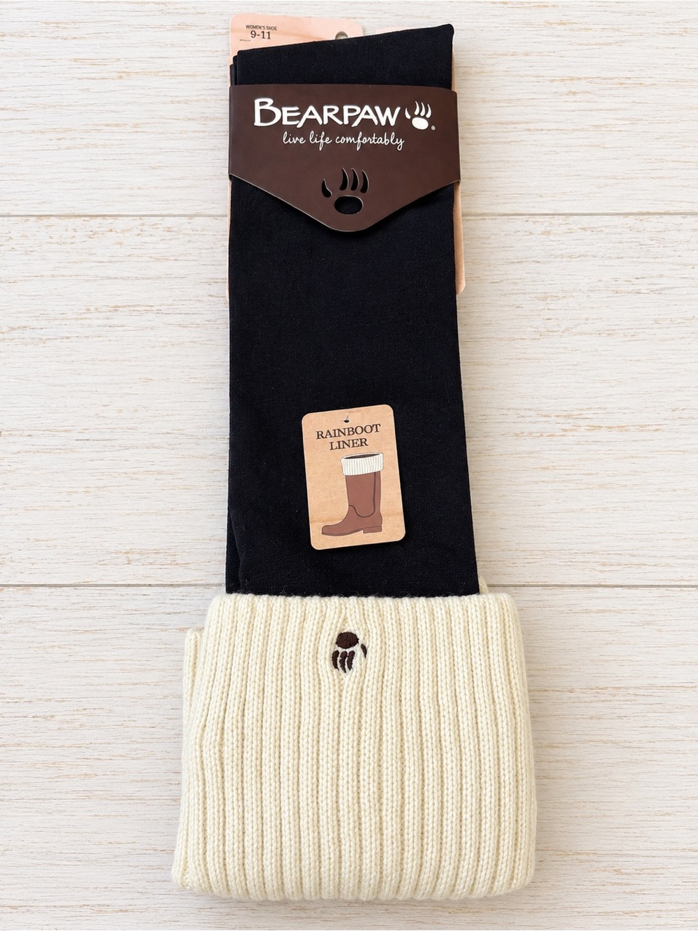 BEARPAW NWT Rainboot Winter Boot Liners Black & Cream Cozy Knit Women’s 5–12